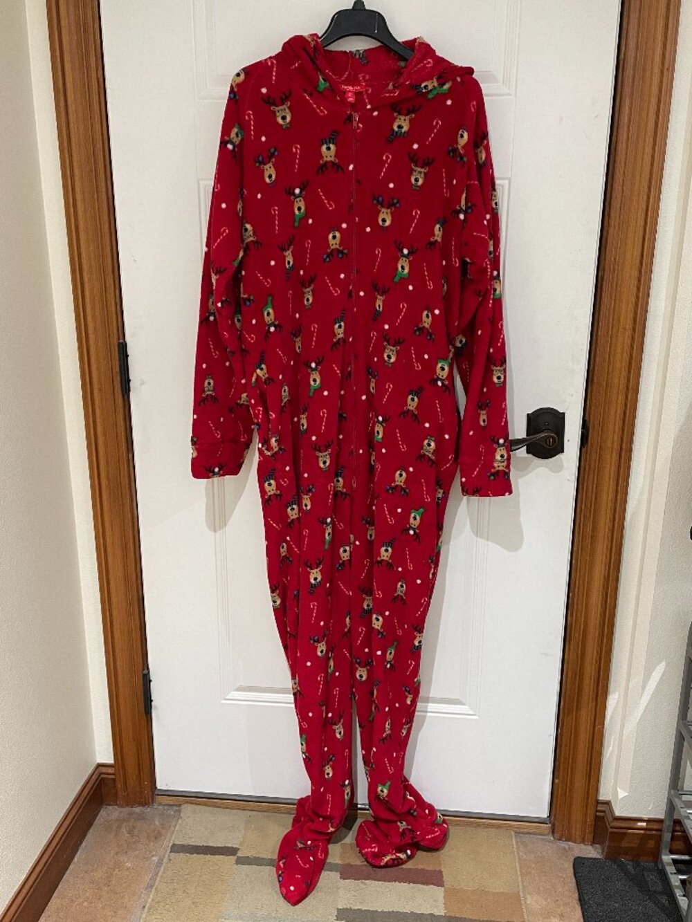 MACY'S Family PJs Men's XL Rudolph Christmas Fleece Hooded One Piece Union Suit